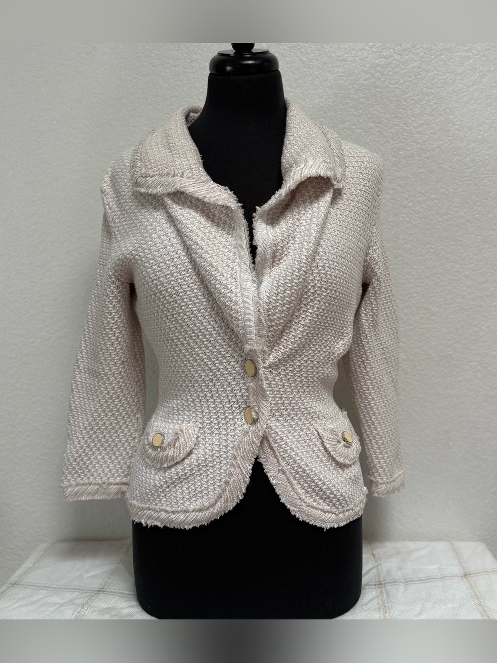 White House Black Market Cream Textured Knit Blazer